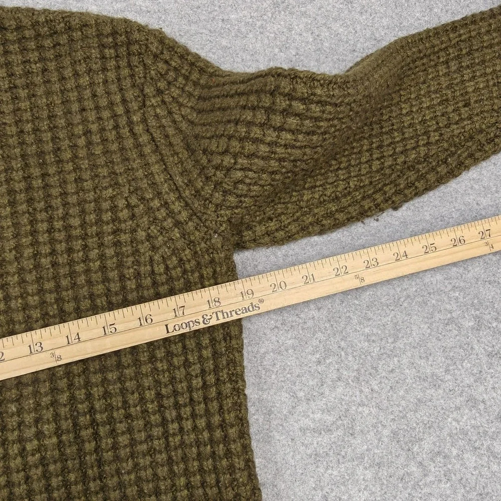AllSaints Sweater Mens Medium Green‎ Lambswool Waffle Knit Crewneck Pullover